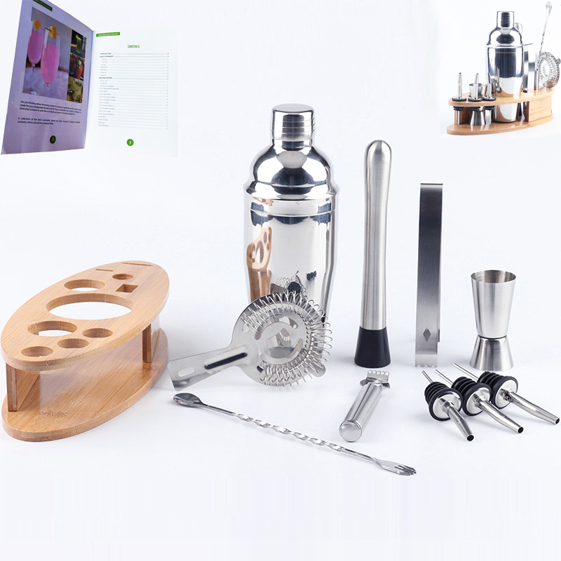 Cocktail Shaker Set Support En Bois Bambou - Stand De Rangement Pour Kit Barman
