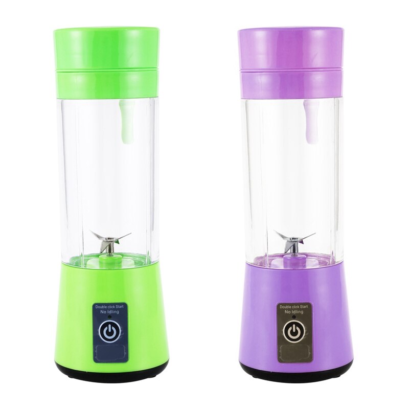 2 stykke usb genopladelig, lille blender, personlig størrelse blender håndholdt rejseblender juicer kop 380ml