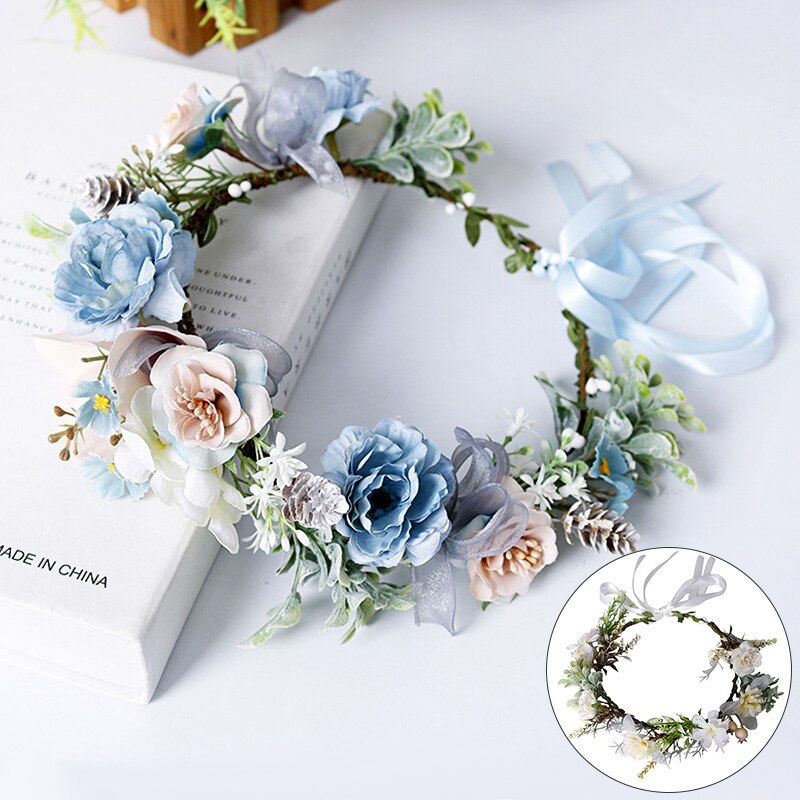 Flower Headband Spring Bohemian Flower Crowns Floral Garland Faux Rose Wedding Wreaths Braided Hair Vine Headpiece Hair Ornament