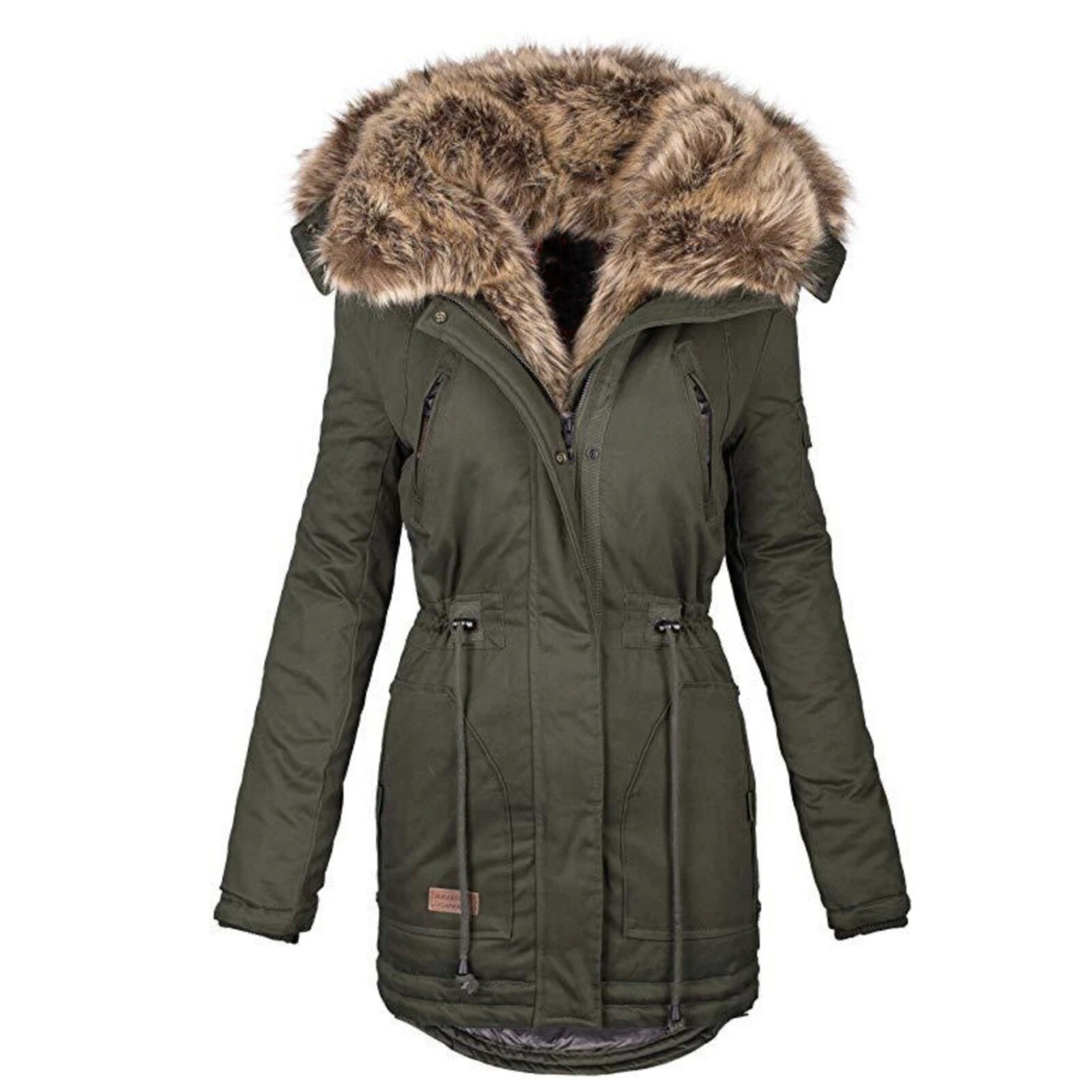 Manteau Long rembourré en coton pour femme, manches longues, couleur unie, capuche, vêtements d'extérieur, fourrure, polaire, # T2G: Army Green / M
