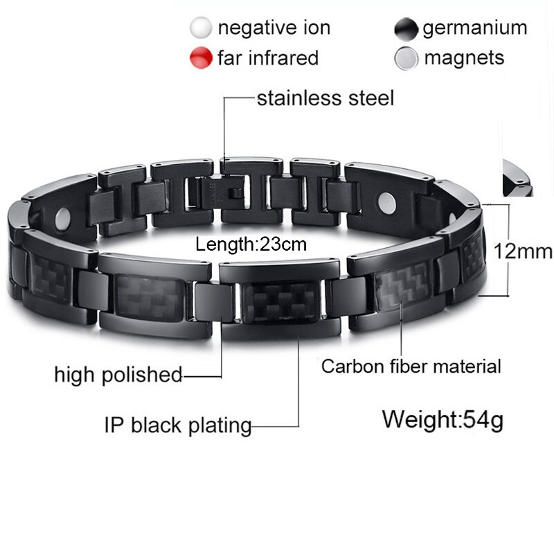 Mens Black Magnetische Armband Roestvrij Staal Energie Germanium Mannen 4 In 1 Armbanden Hand Chain Blue Carbon Fiber Hologram Bangle: 6