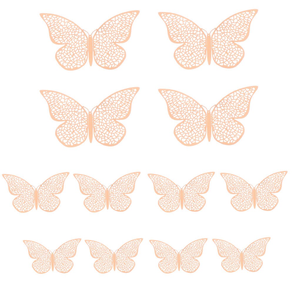 Autocollant mural papillon 3D ajouré, 12 pièces/ensemble, décoration pour mariage, décor de salle pour la maison, pour fenêtre, or argent, Stickers muraux: rose gold	Type 5