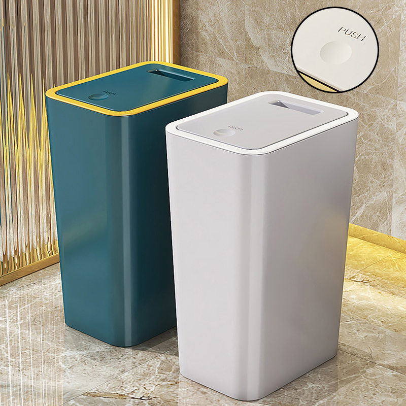 10/12L Trash Cans with Lid One-Touch Waterproof Dustbin Large Capacity Garbage Bins for Bathroom Kitchen Living Room