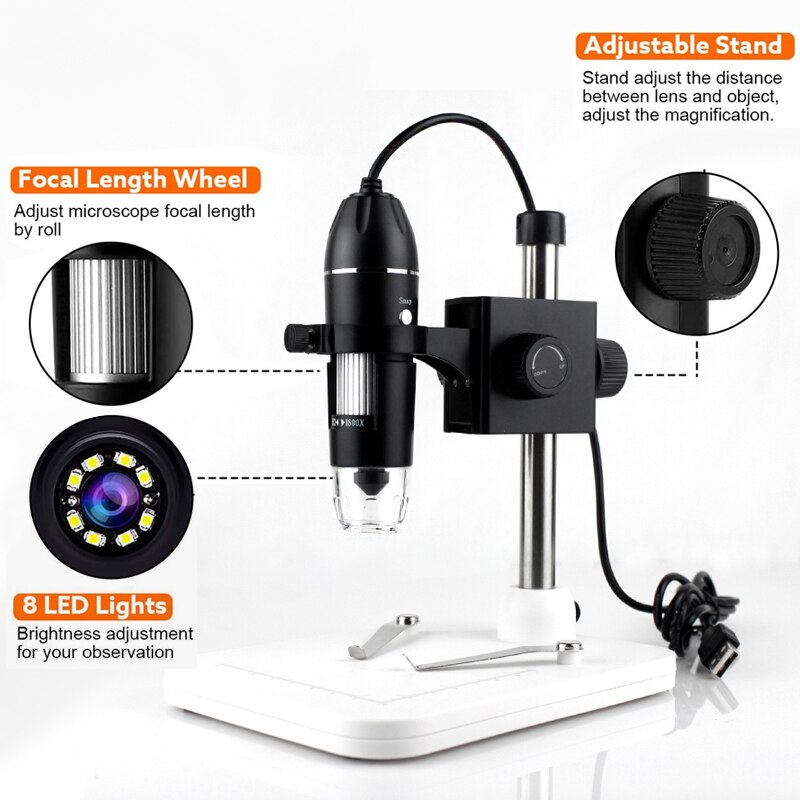 Microscopio Digital con USB, cámara endoscópica de aumento 1600X con adaptador OTG Compatible con Mac Windows 7/8/10 Android Linux