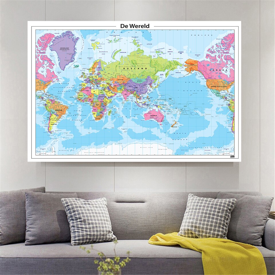 150*100 cm Political Map of The World Non-woven Canvas Painting Wall Art Poster Home Decoration Office School Supplies In Dutch