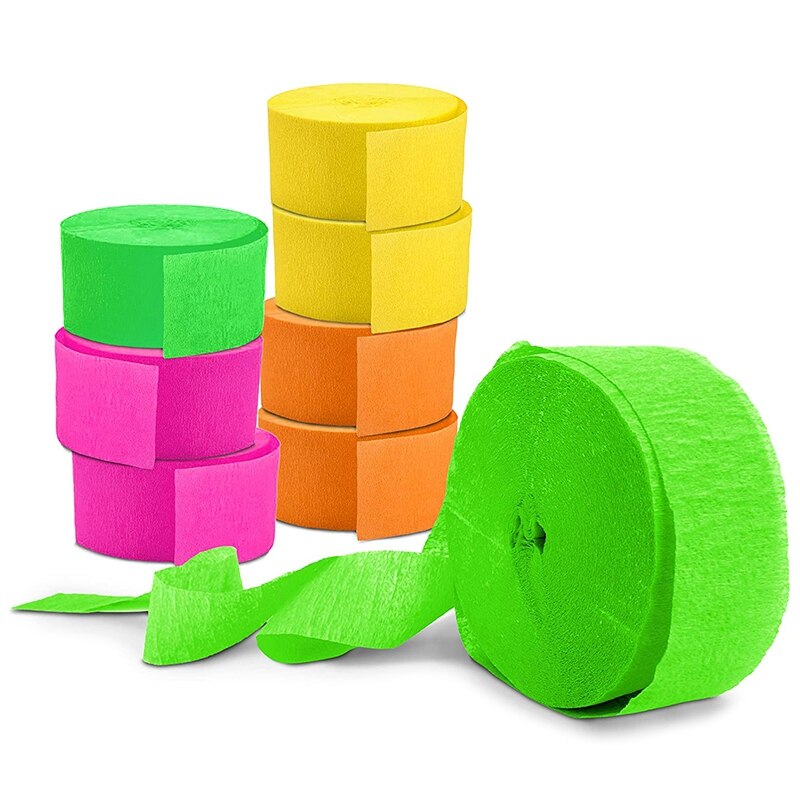Decoración de cinta de , papel crepé de neón, suministros y accesorios para fiestas con luz negra fluorescente, 8 paquetes