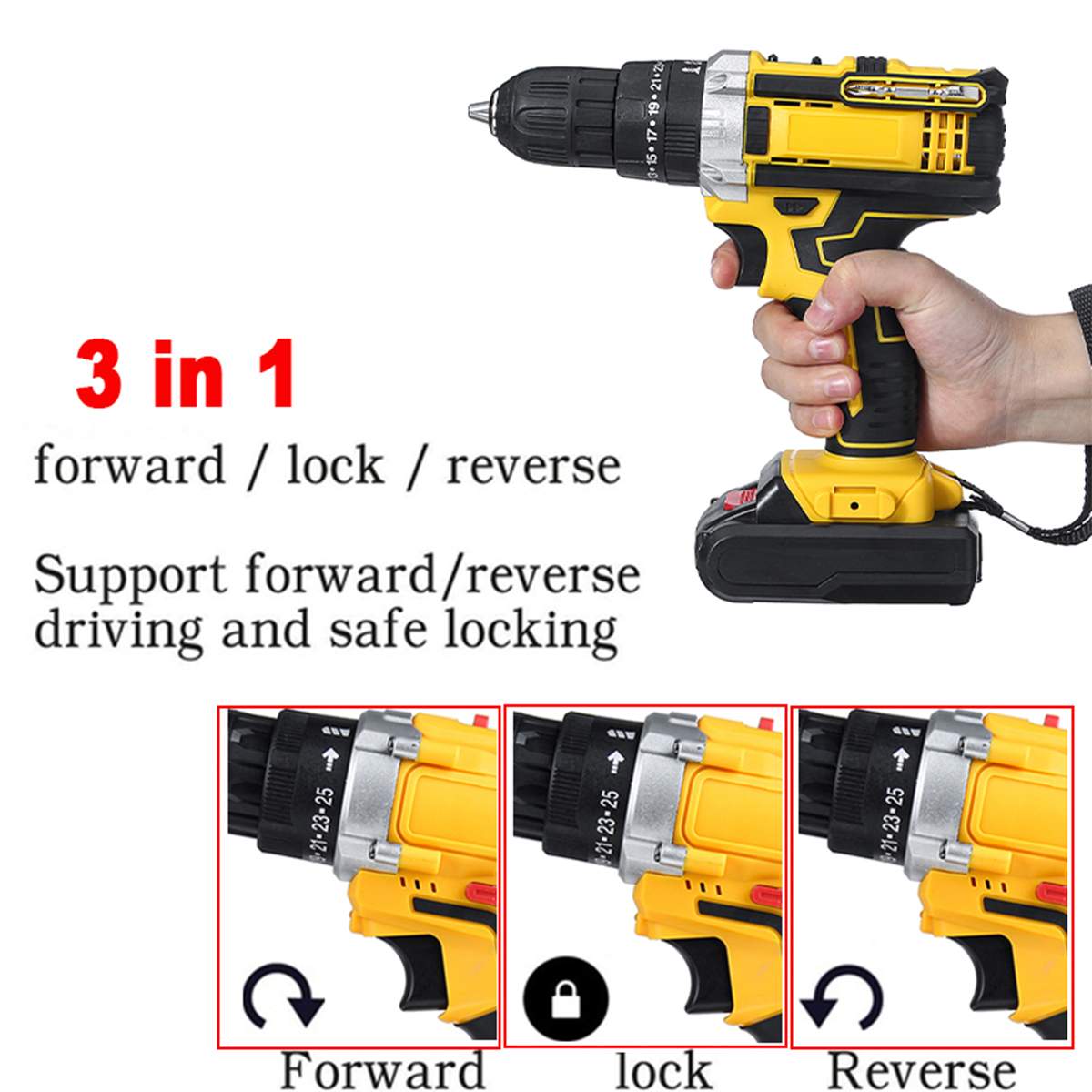Cordless Electric Drill 3 in 1 Electric Drill Screwdriver Hammer 48V Dual Speed With 2 Battery