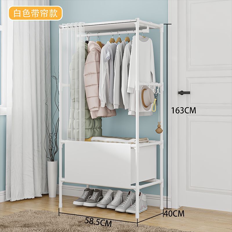 Wardrobe Clothes Hanger Storage Locker Open Closets Dressing Rooms Cabinets Portable Wardrobe Closet with Dustproof Curtain: GRAY