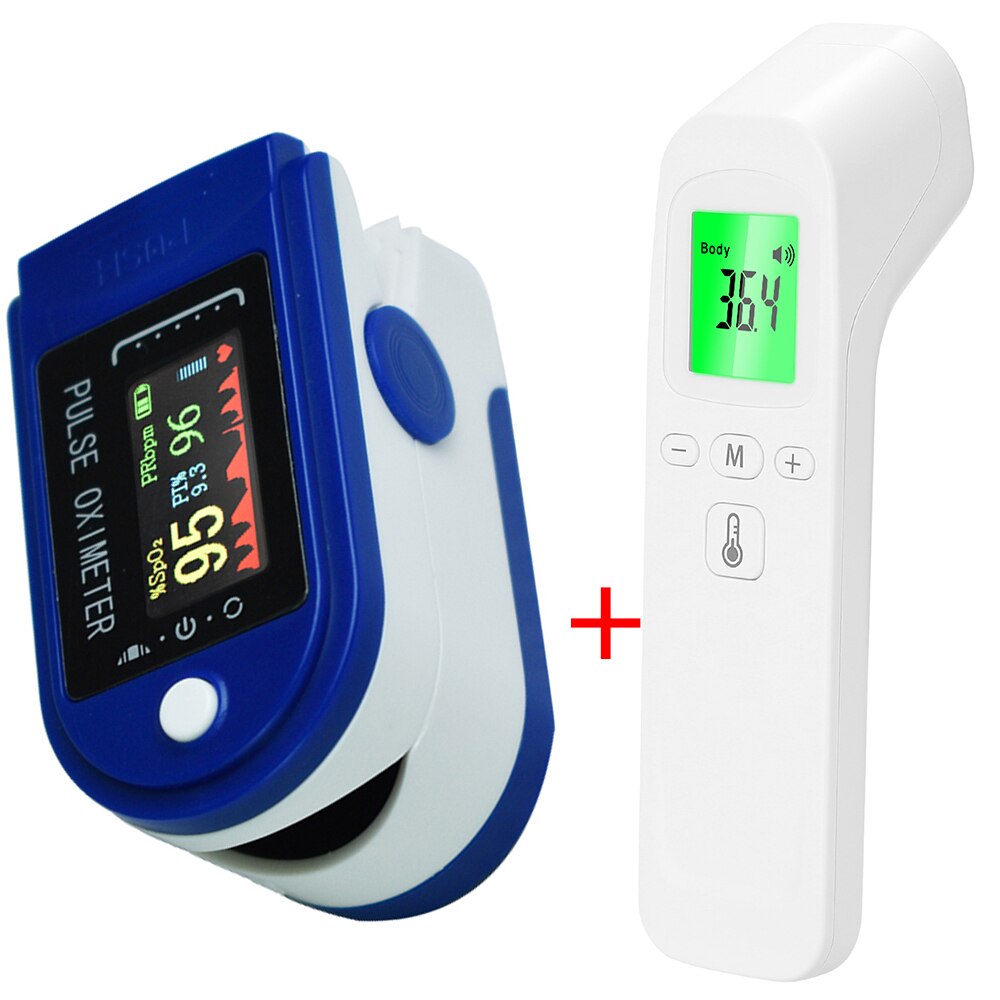 Portable Blood Oxygen Finger Pulse Digital Fingertip Oximeter Oxygen Saturation Meter Finger Monitor Oximetro + thermometer: MD1879 H35559BLW