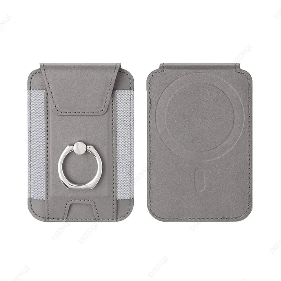 Magsafe Phone Wallet Card Holder with Ring Stand Flap Cover Pu Leather Wallet Magnetic Phone Case dla Iphone 12 13 14 15 16 Pro: SZARY