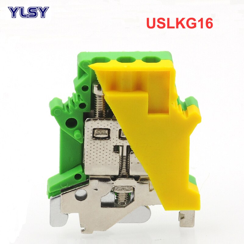 10Pcs Ground Terminal Blocks USLKG16 DIN Rail Screw Terminal Blocks UK-16N Yellow Green Earth Morsettiera Wire Connector 16mm2