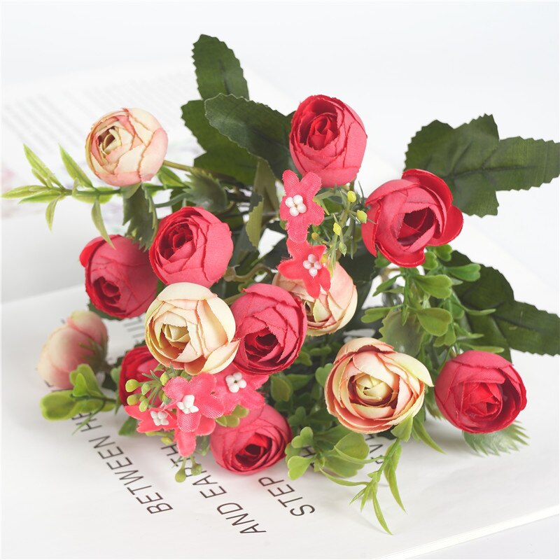 Kunstzijde Thee Rose Boeket Home Hotel Tafel Decoratie Nep Bloem Bruiloft Bruid Bedrijf Bloemen Boeket: 30cm red