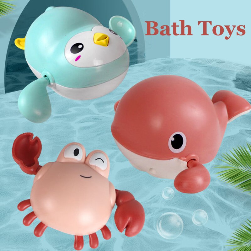 1pcs Del Bambino Acqua Giocattoli Da Bagno Anatre Animale Del Fumetto Catena di Orologeria Granchio Pinguino Balena Piscina Piscina di Balneazione Giocattoli Per I Bambini regalo