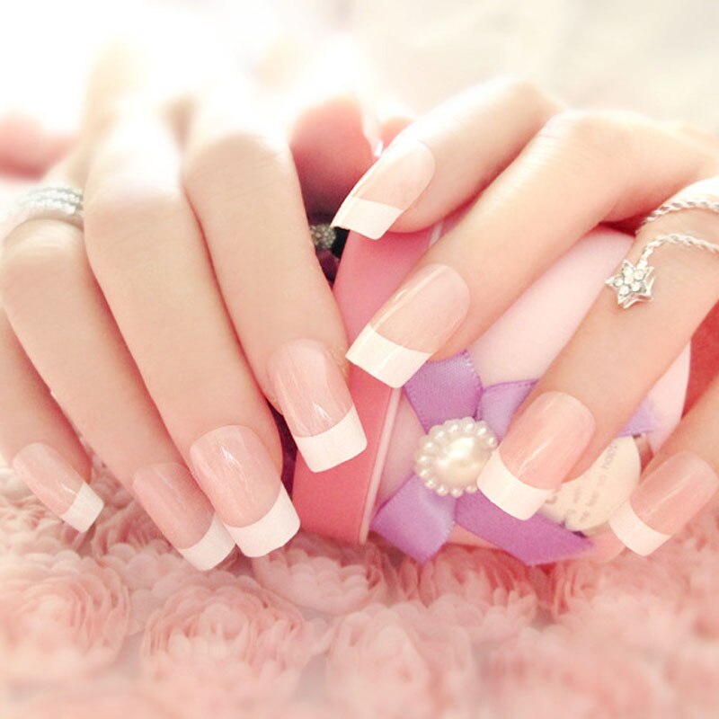 1 Set/24 Stuks Nep Nagels Franse Lange Valse Nagels Met Lijm Gemengde Size Wedding Bruid Party Dames Nep volledige Nail