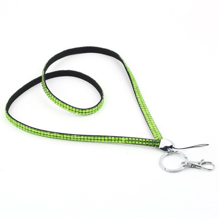 Unisex rhinestone crystal bling anpassad halsband & id-märke mobiltelefon nyckelhållare ring för avslappnad sport: Grön