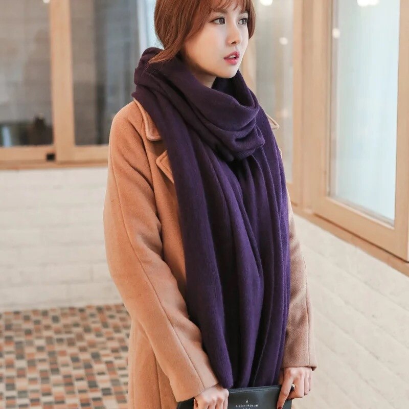 Mode Winter Vrouwen Kasjmier Sjaal Effen Knit Pashmina vrouwelijke foulard Sjaals Wraps dikke sjaals bufandas invierno mujer: 17