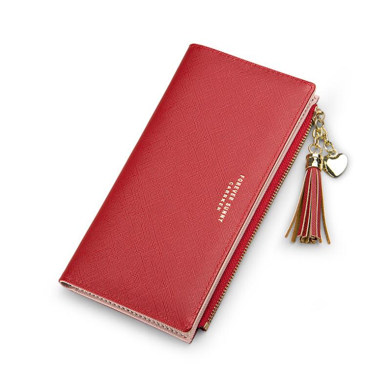 Tassel Wallet Women Long Cute Wallet Leather Tassel Women Wallets Zipper Portefeuille Female Purse Clutch Cartera Mujer: Red