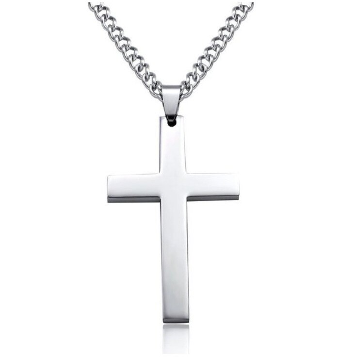 Kryds vedhæng halskæde sort kæde rustfrit stål halskæder til mænd smykker collana kolye bijoux krave mujer collier homme: Sølv
