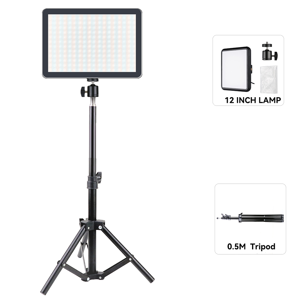 Luz LED de vídeo con soporte de trípode , Panel de iluminación regulable con Control remoto, lámpara de relleno para fotografía en vivo y estudio fotográfico: Gris