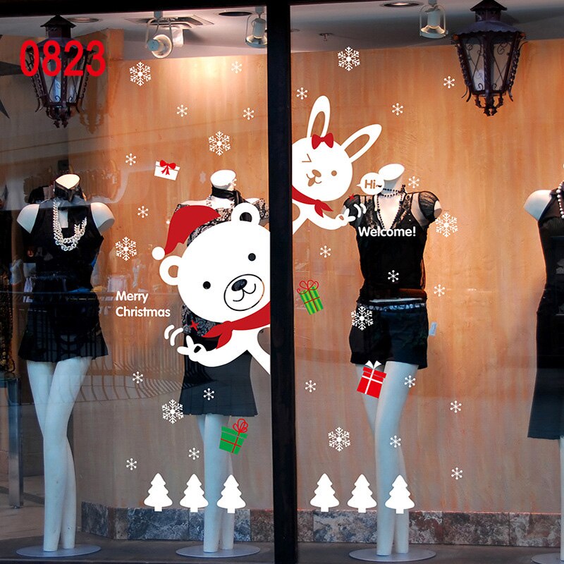 Christmas Window Stickers Santa Claus Removable PVC Christmas Tree DIY Wall Window Door Mural PAK55: 0823