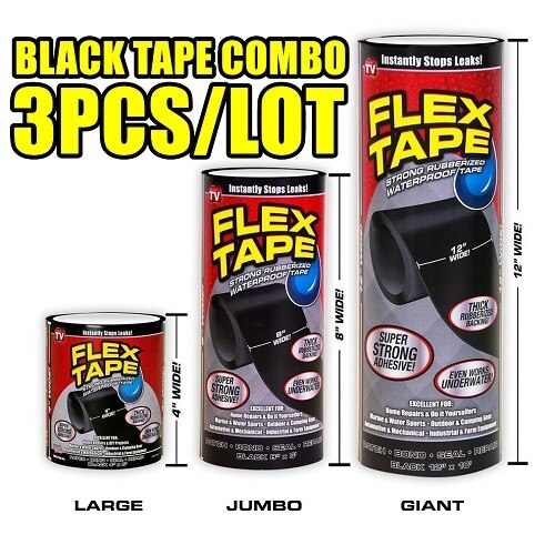 50% OFF 3 Color Flex Strong Rubberized Waterproof Tape Adhesive Super Thick Pro Formula Black White Clear: BLACK COMBO