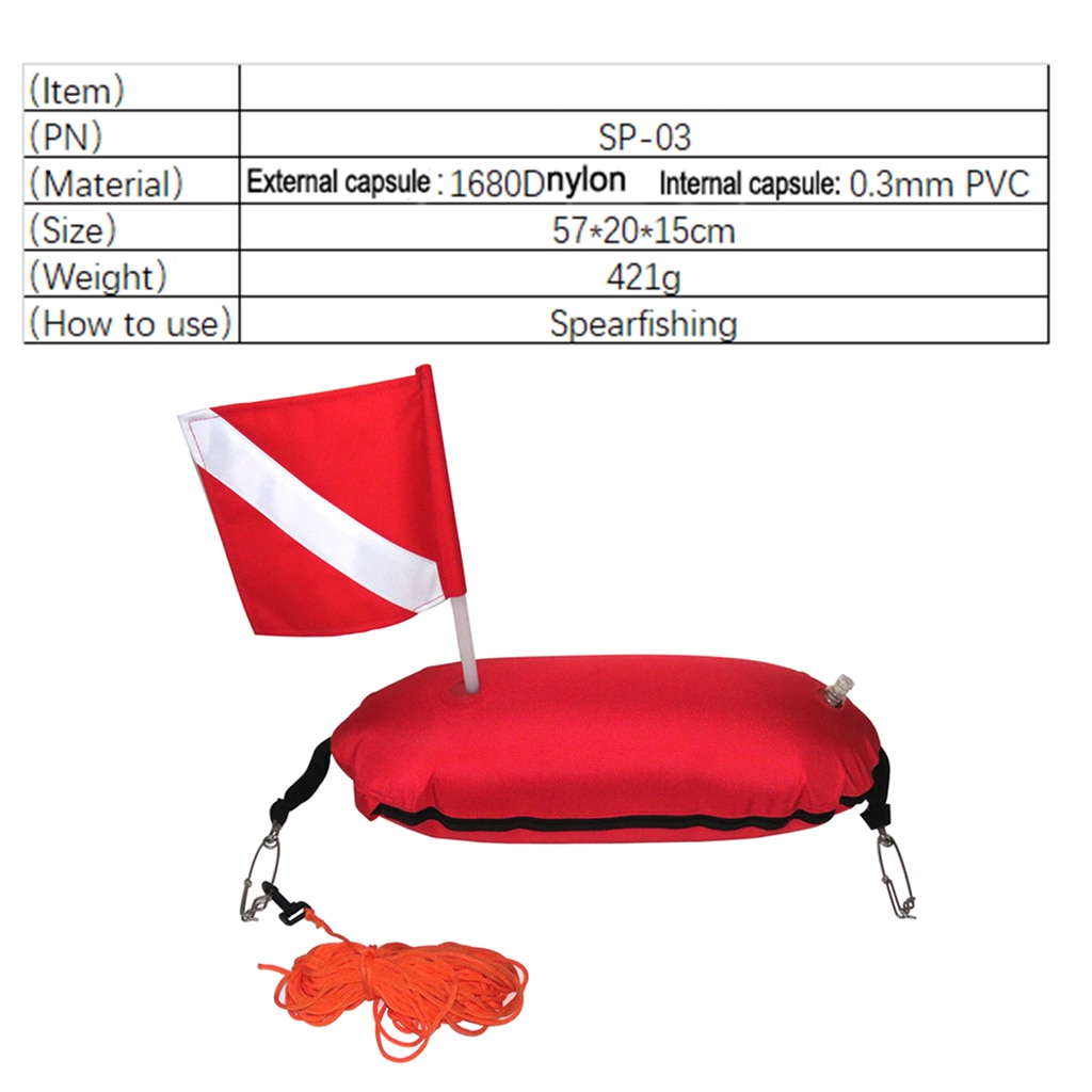 Spearfishing Torpedo Buoy 420D Nylon Inflatable Diving Float Removable Dive Flag with 25m Line Ropes Diver Gear