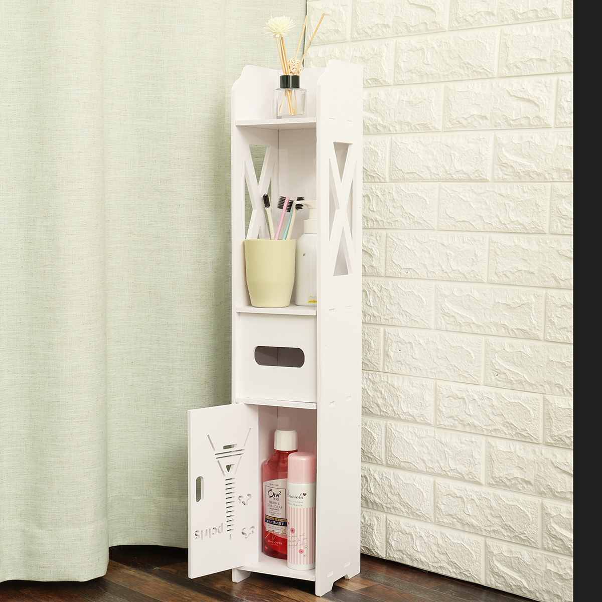 DIY Small Bathroom Toilet Storage Cabinet Waterproof Organizer Vanity Floor Standing Rack Washbasin Shower Corner Sundries Shelf