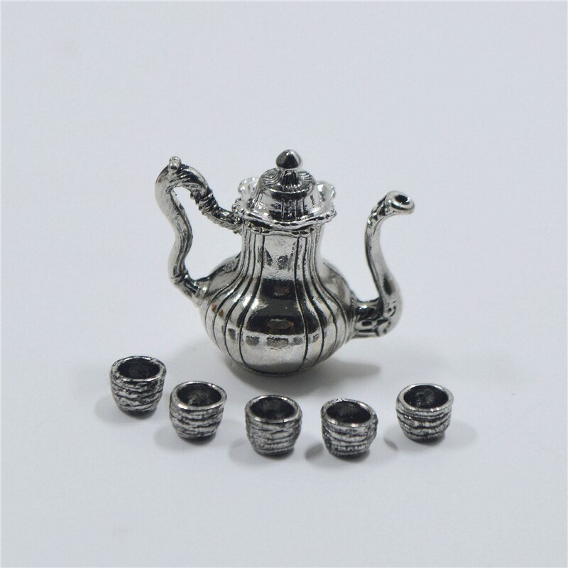 1/12 Dollhouse Miniature Accessories Mini Metal Kettle Simulation Furniture Tea Pot Kitchen Model Toys for Doll House Decoration: CZM1621b