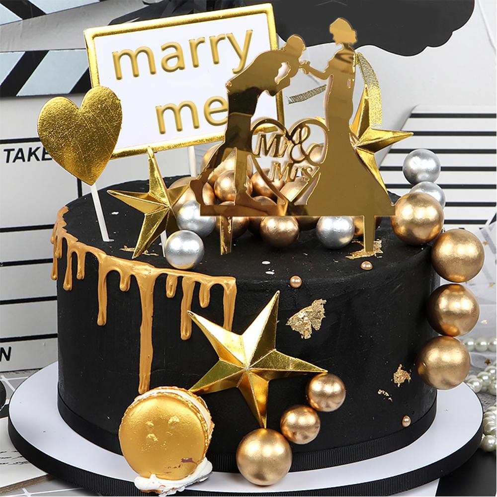 1Pcs Wedding Cake Topper Bride Groom Mr Mrs Acrylic Black Gold Cake Toppers Wedding Decoration Mariage Party Supplies