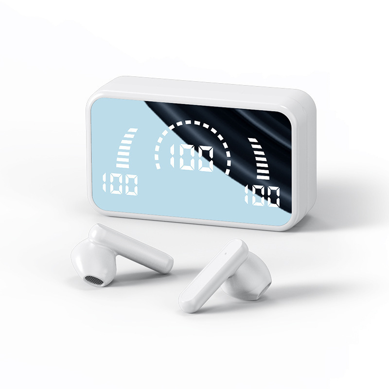 S20 Bluetooth-oortelefoon Koptelefoon Spiegel Draadloze stereoheadset met digitaal display Touch Control Sportoordopjes voor gaming: WHITE