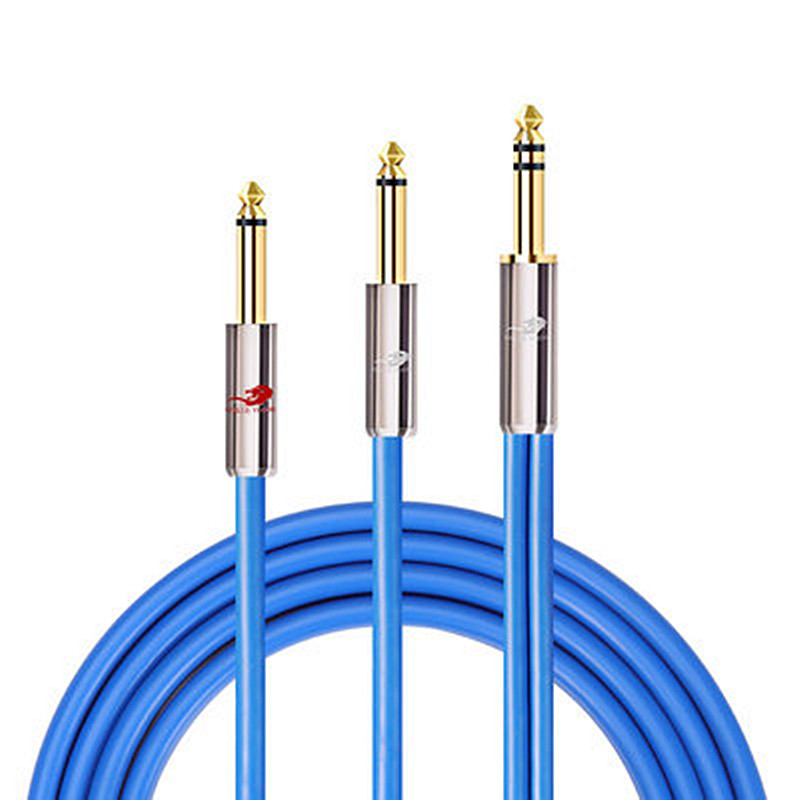 Stereo 1/4 Inch TRS 6.35mm Jack to Dual 1/4&#39;&#39; TS Male Audio Cable for Amplifier Speaker Mixer Console SoundCard Shielded Y Cords: Blue B / 2m