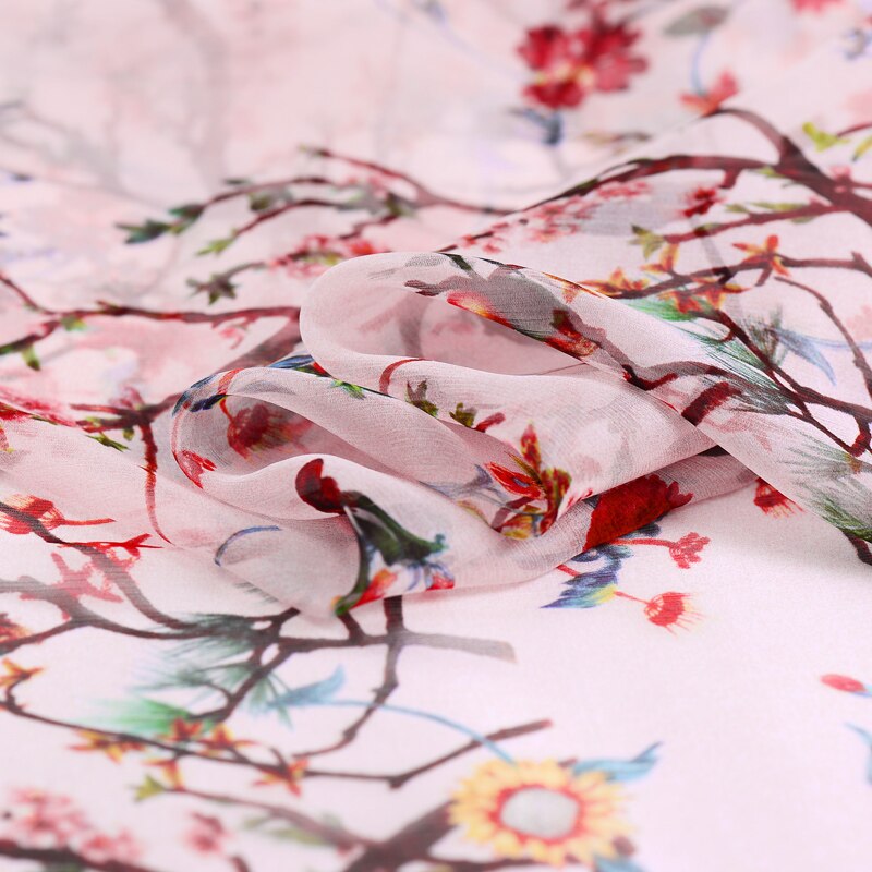 Spring back to make-up Along the fiber chiffon natural silk fabric for summer dress telas por metros tissu au metre vestido