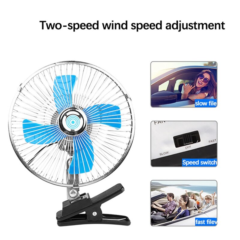12V Mini Electric Auto Car Fan Low Noise Summer Cooling Fan Truck Vehicle Strong Wind Air Cooler Conditioner 8Inch