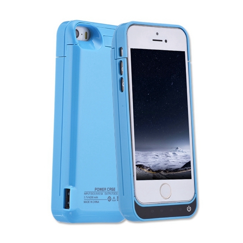 Leioua pil kutusu 4200mah kapak durumda şarj yeni harici taşınabilir taşınabilir şarj cihazı tutucu Iphone 5 5c 5s Se: Blue