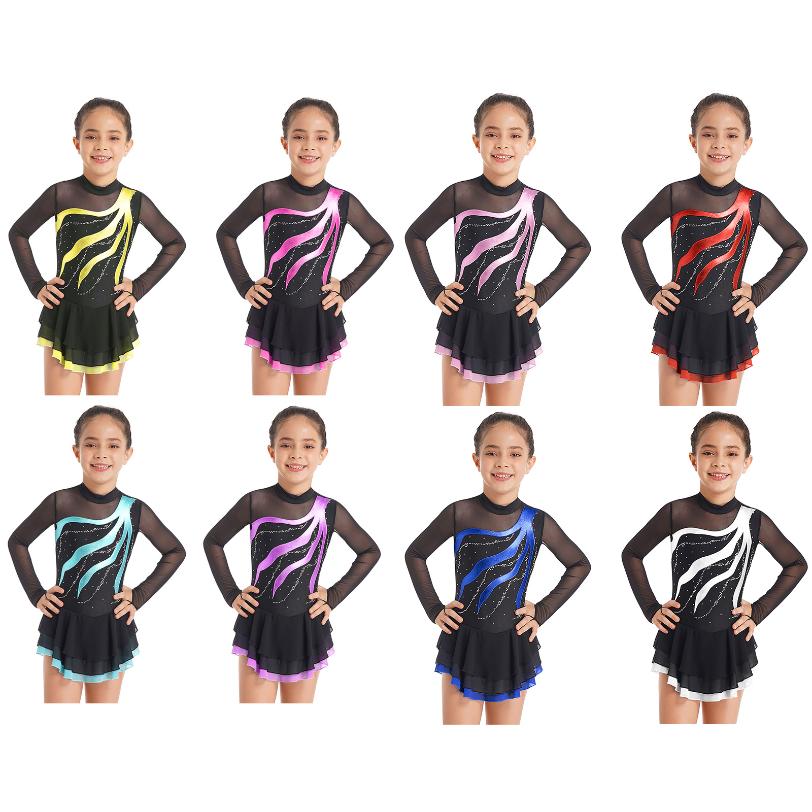 Vestido de Ballet para niñas, vestidos de patinaje artístico, Traje de Ballet de manga larga, vestido de baile de bailarina, gimnasia, patinaje sobre ruedas, Ropa de baile