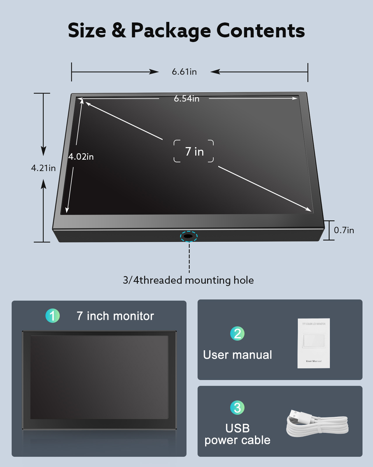 Miktver S701H custodia in metallo 7 pollici Mini TFT VGA schermo HD 1024x600 vista posteriore per auto Monitor HDMI ingresso Video AV 5V/2A alimentazione USB