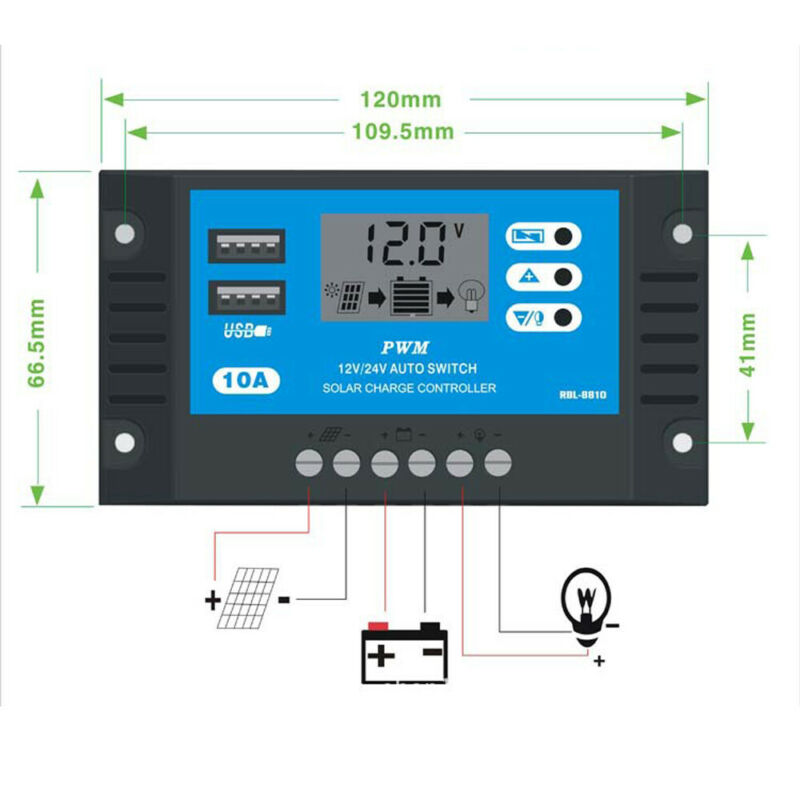 Controladores solares automáticos para el hogar, Panel LCD 10A /20A /30A, regulador de batería MPPT Solar, controlador de carga USB Dual con 5V/2A