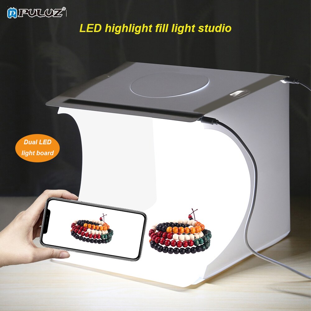 Folding Portable Photo Video Box Double LED Folding Photostudio 20*20 Mini Folding Lightbox Photography Photo Studio Softbox