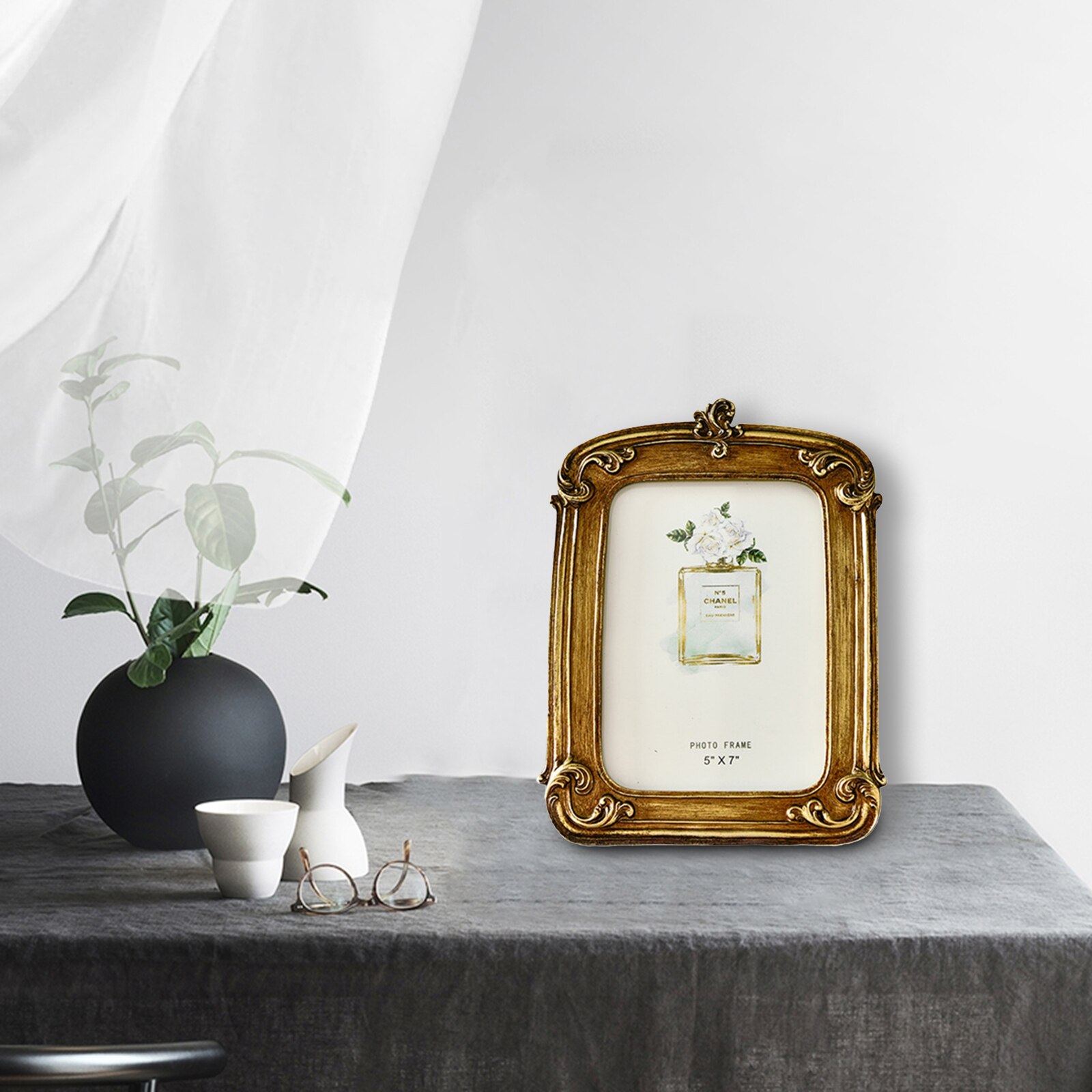 Picture Frame Desktop Photo Holder Decor Golden Freestanding Ornate Frames