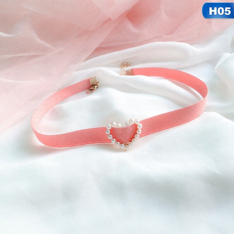 Pink Peach Heart Pendant Choker Short Clavicle Necklaces For Girl Cute Aesthetic Jewelrys: H05