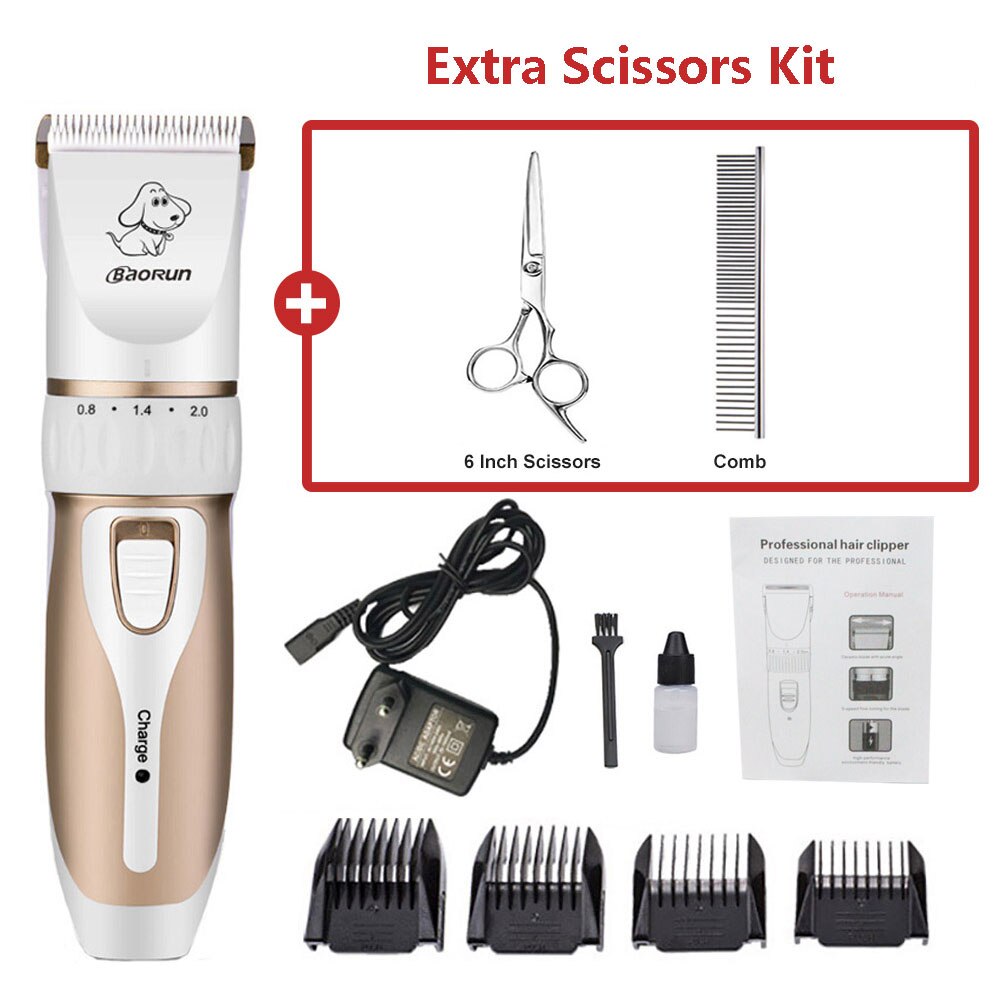 Tondeuse Chien Professionnelle Tondeuse Chien Poil Long Epais Electrique Tondeuse pour Chien pour Chats et Animaux Silencieux Rechargeable Electrique Tondeuse pour Chien et Chat Dog Clipper Kit: Extra Scissors Kit