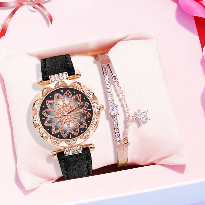 Luxury Women Watches Bracelet set Starry Sky Ladies Bracelet Watch Casual Leather Quartz Wristwatch Clock Relogio Feminino