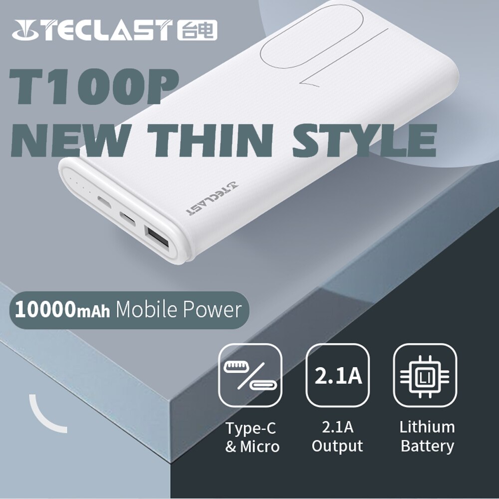 Teclast  t100p 10000 mah powerbank mit zwei usb-anschlüssen, externem ladegerät, micro-usb-/usb-typ - c 2 -ausgang und doppel-eingang