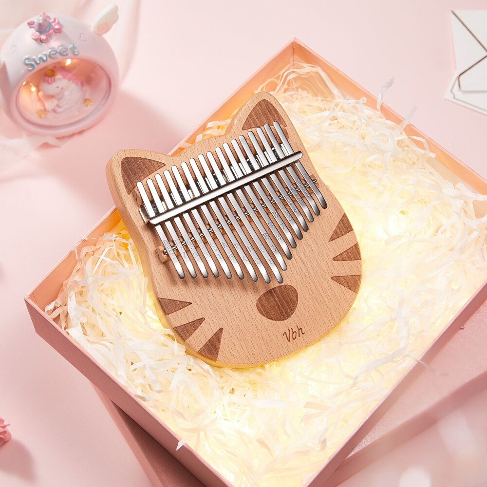 Kalimba Carimba de 17 teclas, Piano de pulgar de madera maciza completa de haya, Gato/oso, 17 llaves, instrumento Musical mbira, Piano de dedo de la mejor: cat