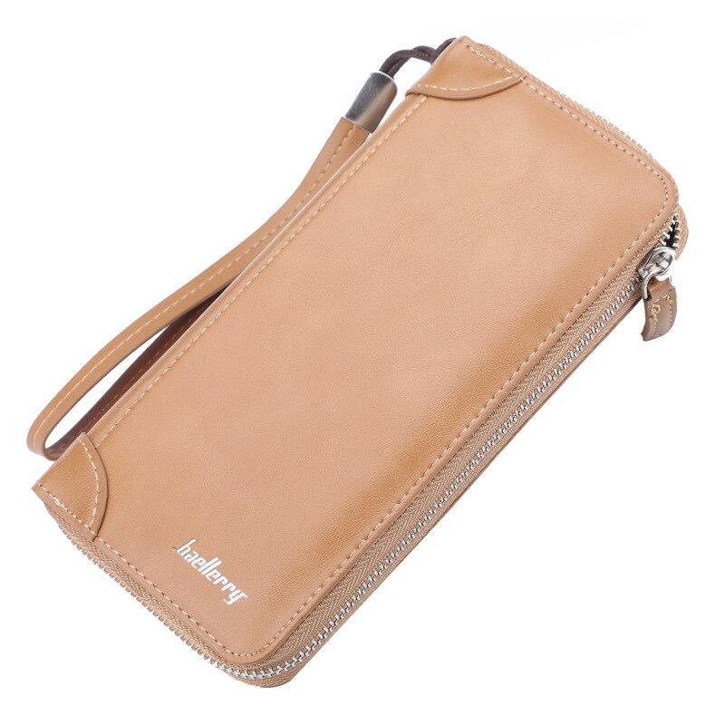 Baellery portefeuille hommes longs portefeuilles en cuir fermeture éclair hommes portefeuille mâle pochette porte-carte décontracté téléphone argent sac à main: Sand Brown