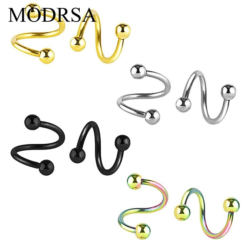 MODRSA – anneau de nez en forme de S, en acier inoxydable, spirale torsadé, Tragus, Piercing, Helix, bijoux pour le corps, Oreja, 2 pièces