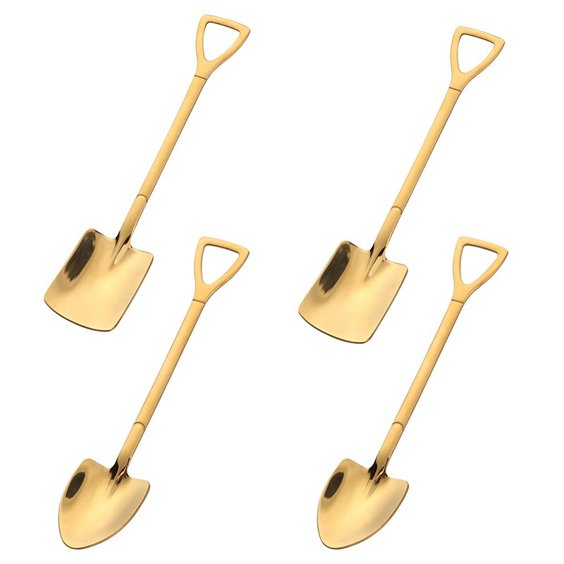 4 st 304 rostfria kaffeskedar retro spade glasssked te-sked servis köksset verktygsmängd: 4 st guld  (2a 2b)