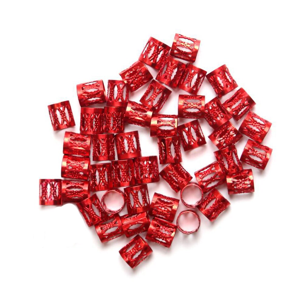 Anillo de cuentas para el pelo para niña y mujer, accesorio de plata y oro para el cabello, tubos trenzados para el cabello, puños, cuentas ajustables, Clip de cuentas de bloqueo de rastas para niños y mujeres: Rojo