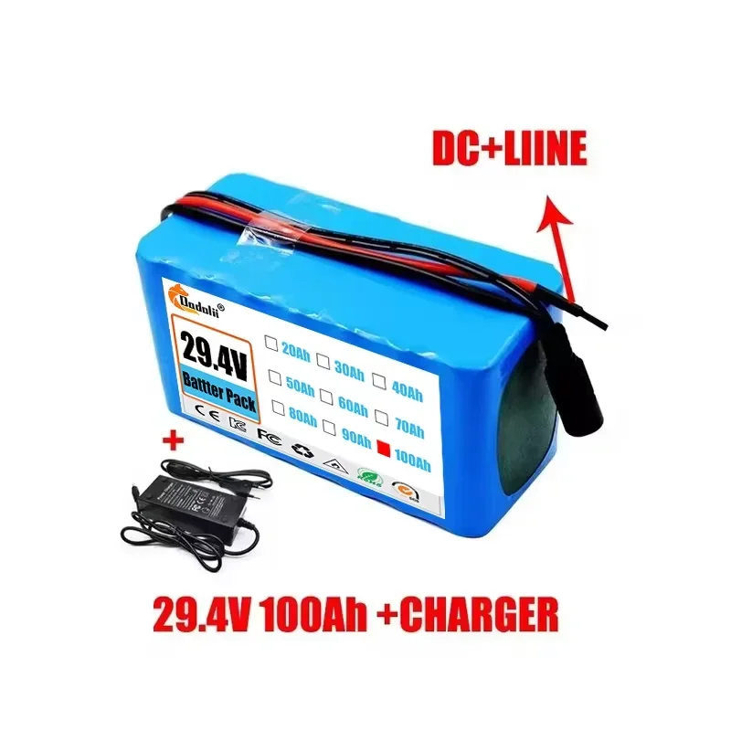 29.4V 100Ah 7s3p 18650 battery lithium battery Suitable for 24V-29.4V motors Lithium ion Battery pack + 2A Charger: SKY BLUE