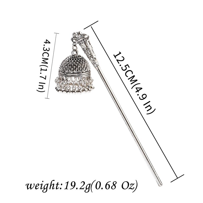 Épingle à cheveux en forme de cloches indiennes, Vintage, couleur argent, pendentif de pompon en perle ethnique, bâtons de cheveux, bijoux